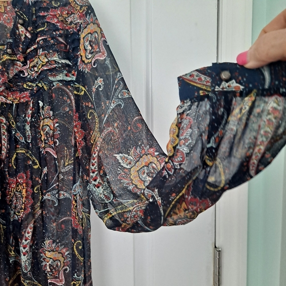 Aratta Dress Maxi Floral Sheer Button Down Blue - Picture 5 of 13